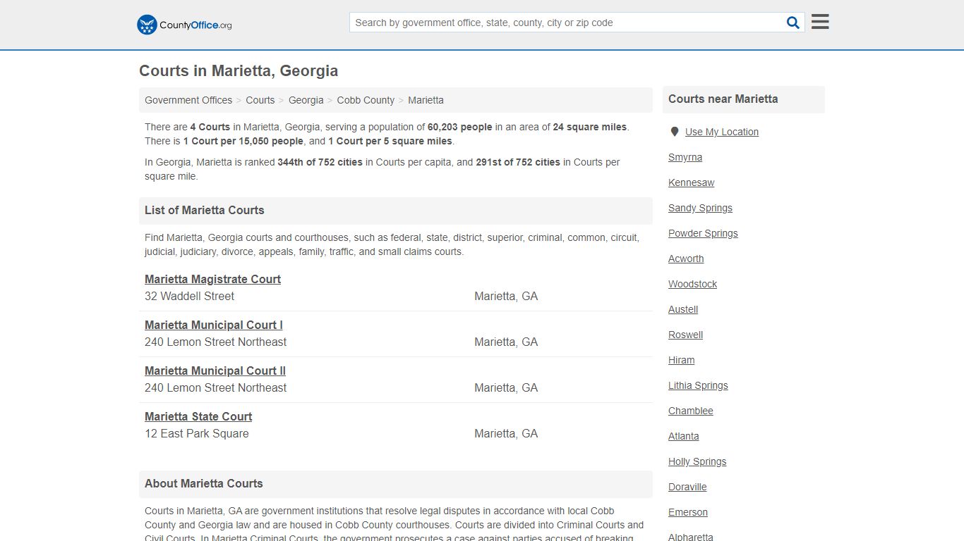 Courts - Marietta, GA (Court Records & Calendars) - County Office